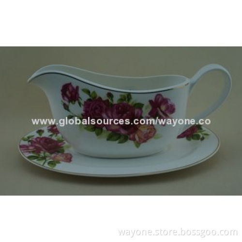 30pcs New Bone China Dinnerware Set, Rose with Shiny Gold Line, Elegant Decal